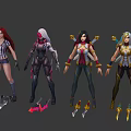 Multiple Detailed Game Characters With Colorful Costumes And Unique Weapons
