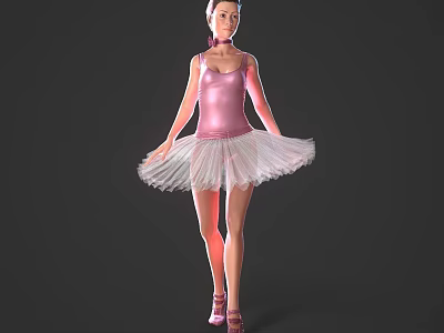 Woman in Pink Ballet Tutu Standing Gracefully Against Dark Background with Pointe Shoes 3d model