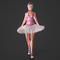 Woman in Pink Ballet Tutu Standing Gracefully Against Dark Background with Pointe Shoes