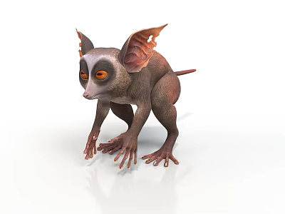 3D Rendered Unique Animal Crouching With Large Ears Orange Eyes And Slender Claws 3d model