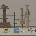 Multi Level Cat Tree Structures With Sisal Posts Platforms And House Shaped Perches 3d model