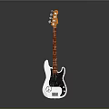 Electric Bass Guitar With White Body Orange Headstock Red Neck And Peace Sign Design