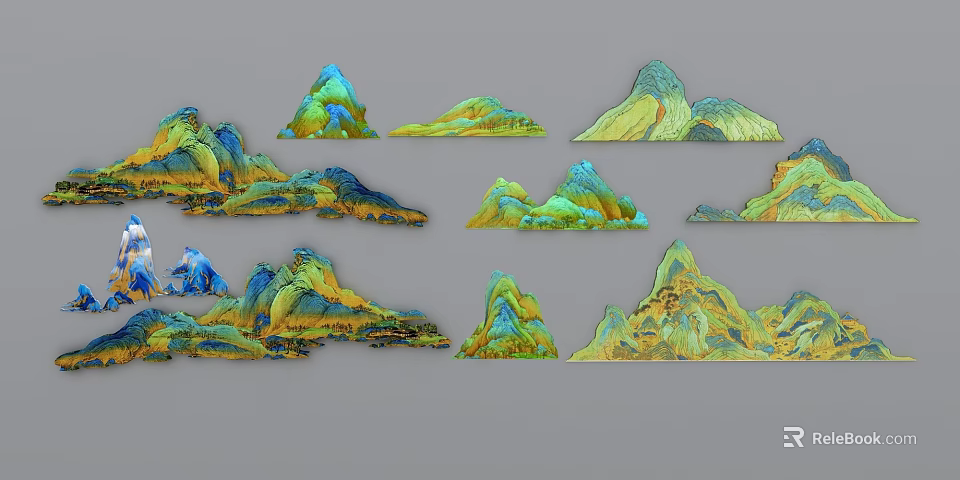 Colorful Mountain Shaped Wall Decor With Various Designs For Modern Home Interior 3d model