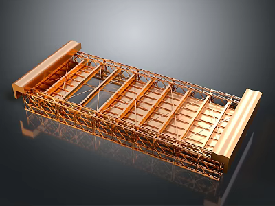 Golden Metal Building Framework Structure With Steel Support Beams And Design Elements 3d model