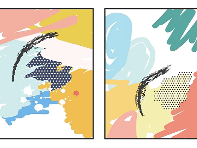 Vibrant Abstract Painting With Irregular Color Blocks Black Brush Strokes And Dot Patterns 3d model