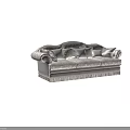 Elegant Three Seater Sofa With Patterned Upholstery Fringe Trim And Decorative Pillows