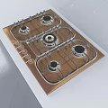 Modern Stylish Gas Cooktop With Golden Frame Black Grates And Control Knobs 3d model