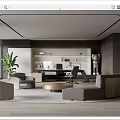 Modern Office Interior Design With Executive Desk Comfortable Sofa Green Plant And Art Sculpture