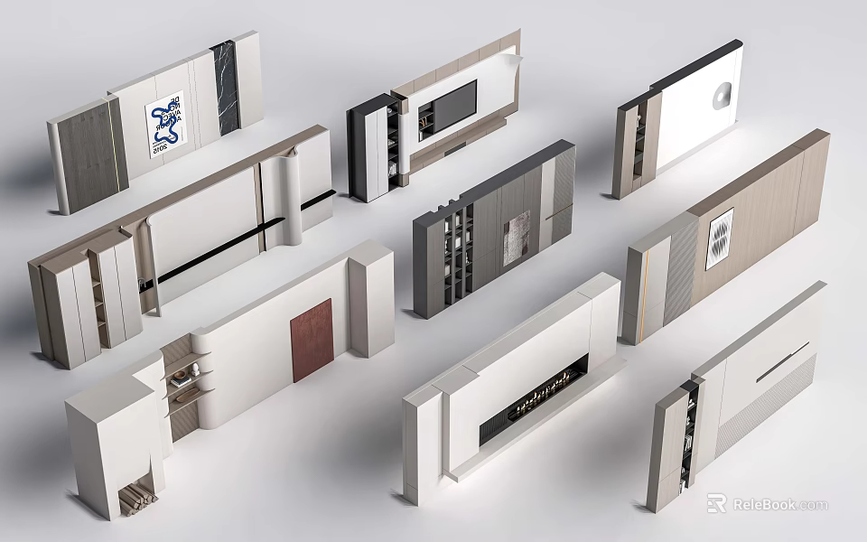 Sofa Background Wall With Various Modern Designs 3d model 