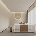 Modern SPA Sauna Interior Design With Massage Beds Light Curtains And Illuminated Logo