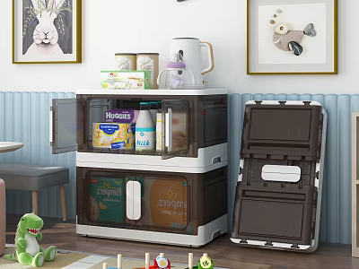 Transparent And Brown Storage Boxes For Organizing Toys And Snacks In Home Living Room 3d model