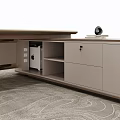 Modern Elegant Executive Office Desk with Laptop Leather Chair and Wooden Beige Design
