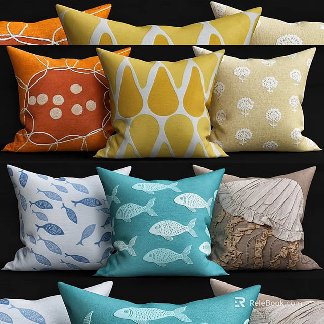 Colorful Decorative Pillows With Various Patterns And Designs For Home 3d model 
