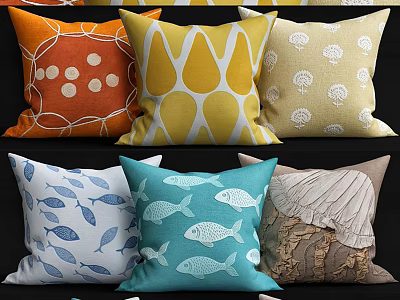 Colorful Decorative Pillows With Various Patterns And Designs For Home 3d model