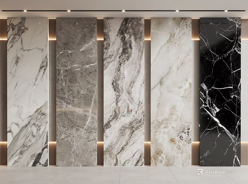 Modern Decorative Wall Panels With Marble Textures And Built In Lighting 3d model 