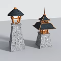 Traditional Style Outdoor Lights With Black Roof Like Top Gray Stone Pillars And Wooden Details