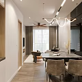 Modern Living Dining Room Open Layout With Sofa Coffee Table Dining Table Chairs Ceiling Fan