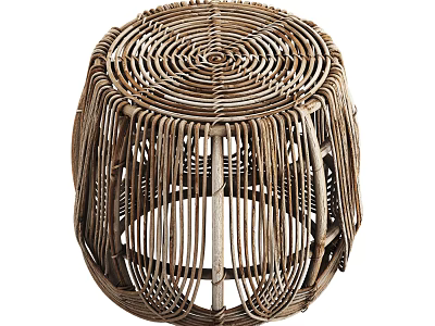 Round Wicker Stool With Intricate Weaving Design 3d model