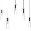 Modern Glass Tube Pendant Lights with Multiple Lit Bulbs on Dark Background