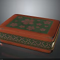 Vintage Red Decorative Storage Box With Pink Flower Pattern Green Background And Golden Edges