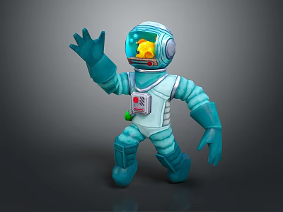 Blue Astronaut Toy Figure In Spacesuit Waving Hand With Yellow Helmet For Cosmic Exploration 3d model