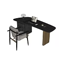 Modern Home Office Desk With Open Laptop Stylish Table Lamp And Accent Chair