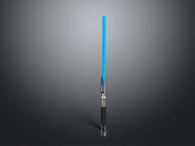 Blue Lightsaber Weapon with Silver and Black Hilt on Gray Gradient Background 3d model