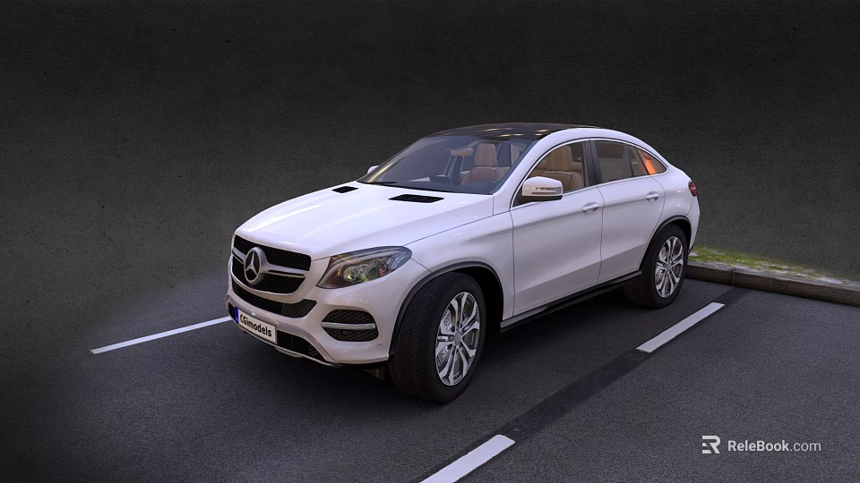 White Mercedes-Benz SUV Coupe Parked In Parking Lot Lane With Alloy Wheels And Front Grille Design 3d model 
