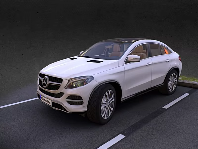 White Mercedes-Benz SUV Coupe Parked In Parking Lot Lane With Alloy Wheels And Front Grille Design 3d model