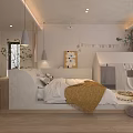 Modern Hotel Room Interior With Cozy Bed Decorative Painting Tent Rug And Hanging Lights