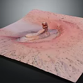Cartoon Mars Surface Scene With Monument Valley Style Building And Pink Brown Sandy Terrain