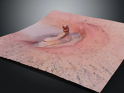 Cartoon Mars Surface Scene With Monument Valley Style Building And Pink Brown Sandy Terrain 3d model