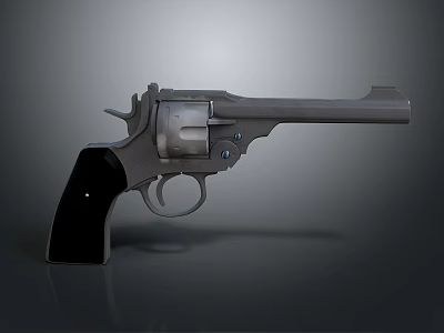 Classic Revolver Weapon With Metal Body And Black Grip Design Details 3d model