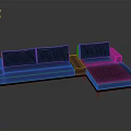 Black Upholstered L Shaped Sofa With Wooden Connecting Section And Chaise Lounge
