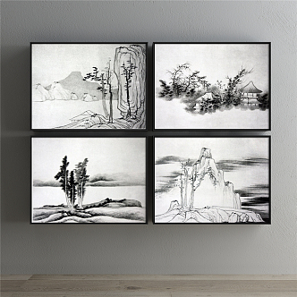 New Chinese Landscape Painting Black and White Living Room Landscape 3d model