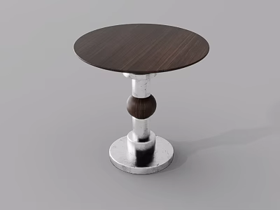Modern Round Top Side Table With Wooden Surface And Silver Metal Base Spherical Accent 3d model
