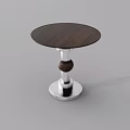 Modern Round Top Side Table With Wooden Surface And Silver Metal Base Spherical Accent