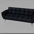 Modern Navy Blue Leather Sofa With Stylish Tufted Design And Metal Legs
