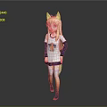 Anime Style Game Character With Cat Ears Blonde Hair White Top And Blue Skirt