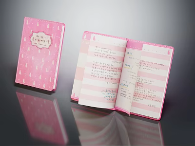 Pink Polka Dot Notebook Open With Striped Pages And Handwritten Little Notes 3d model