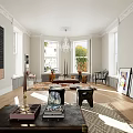 Spacious Apartment Living Room With Large Windows Chandelier And Modern Decor