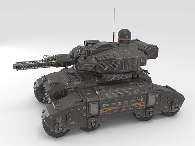 Heavy Armored Military Tank With Turret Long Cannon And Metallic Tracks 3d model