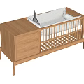 Wooden Baby Crib in Modern Design with Storage Drawer White Mattress and Slatted Rails