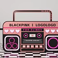 Blackpink LogoLogo Portable Radio For Slimms With Pink Black Heart Patterns On Checkerboard Floor