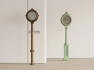 Classical Decorative Floor Clocks In Golden And Light Green Designs 3d model
