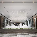 Modern Sales Office Interior With Crystal Chandelier Model Display Platform And Marble Floor