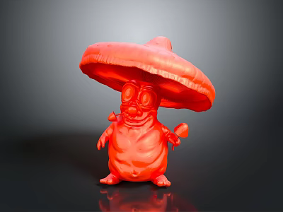 Red Mushroom Shaped Cartoon Character Toy With Big Eyes And Arms 3d model
