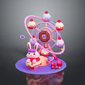 Cute Ferris Wheel Decoration With Rabbit Doll Cupcake Ornaments And Purple Base