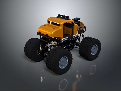 Yellow Monster Truck With Big Black Tires And Heavy Duty Exterior 3d model