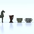 Ancient Bronze Artifacts Collection With Horse Statue And Various Containers